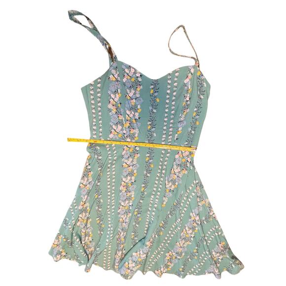 Old Navy Green, Pink Yellow Flowers Ruched Back Spaghetti Strap XS Slip Dress - Picture 3 of 3